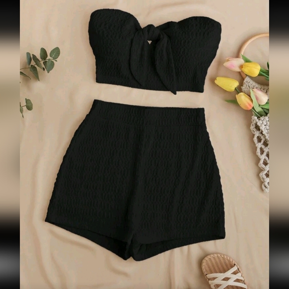 SHEIN Black High Waist Shorts Set
